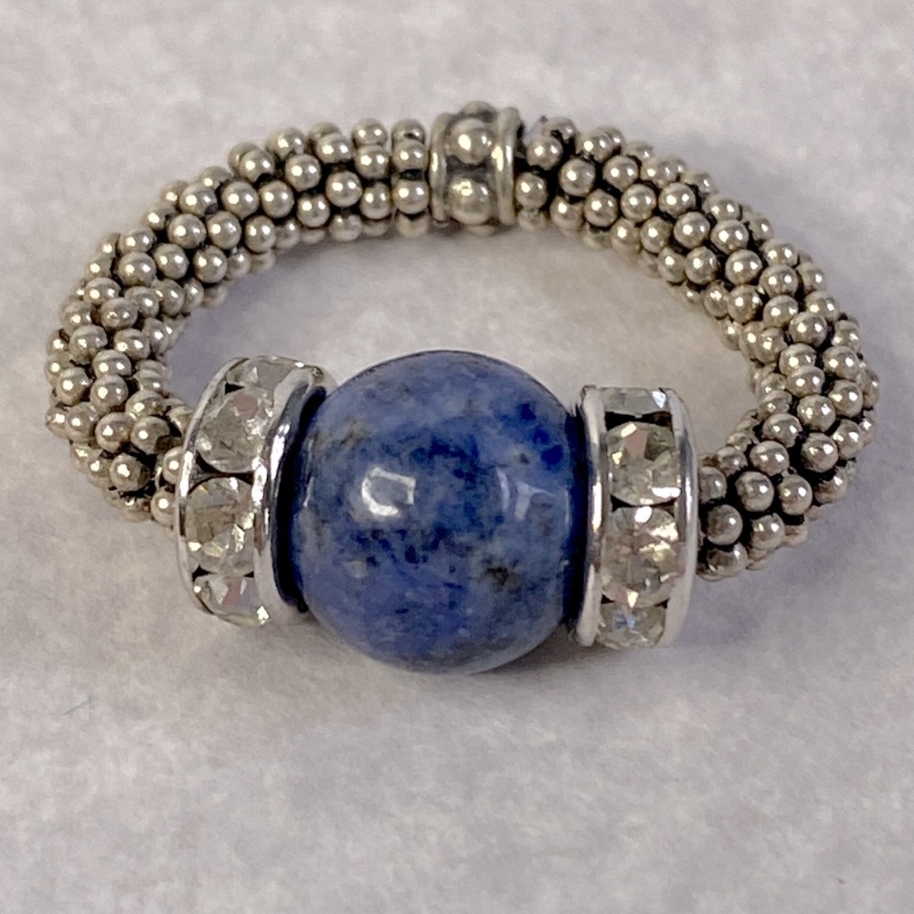 Stretch ring Sodalite Swarovski crystal Sterling Silver